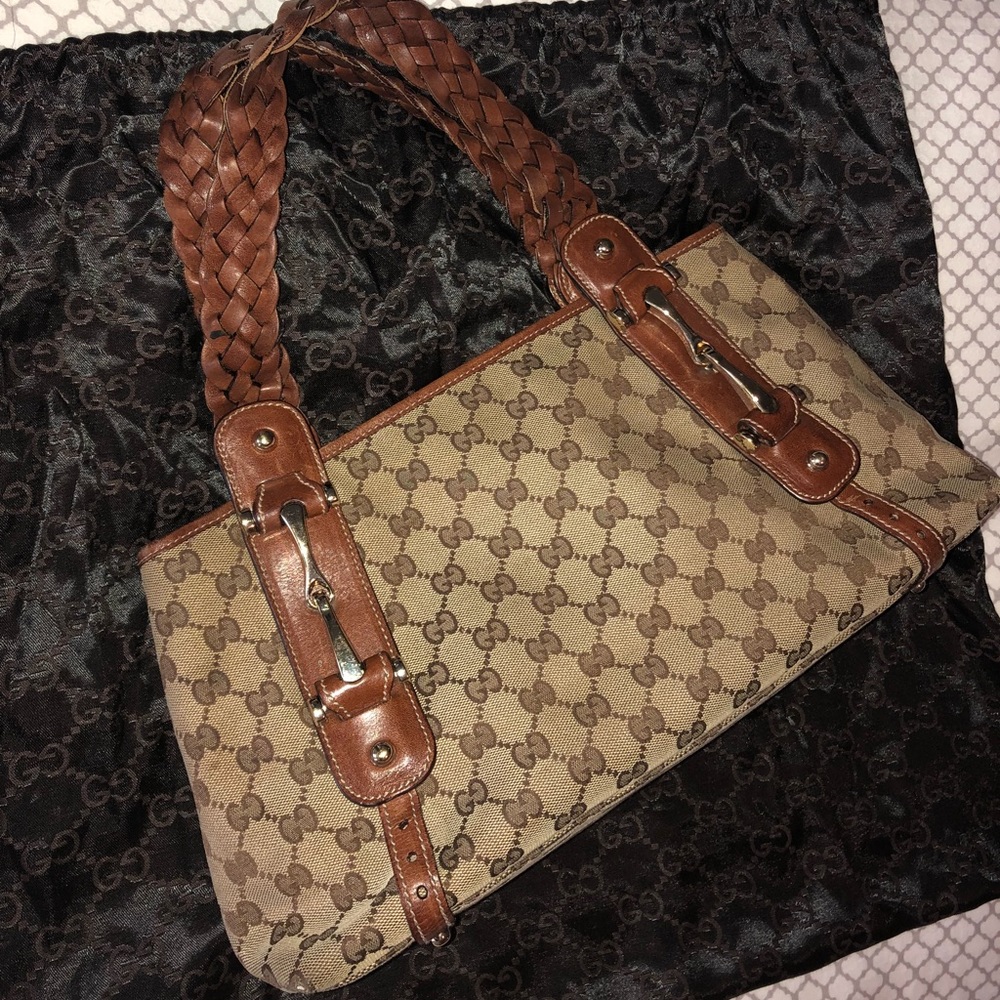 Gucci horsebit Brown GG leather/canvas handbag